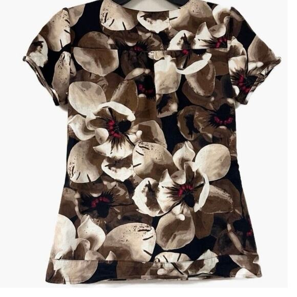 LANDAU Scrub Top Womens Size XSM Brown Black Floral Print - Picture 2 of 3